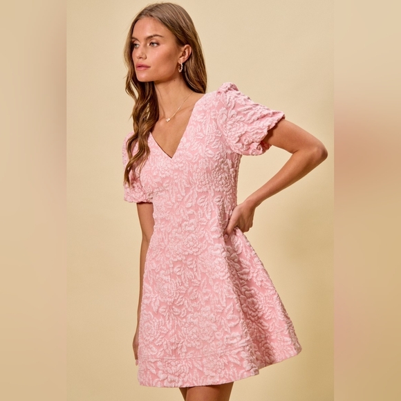 Floral Jacquard Fit And Flare Daily Mini Dress - Picture 3 of 13